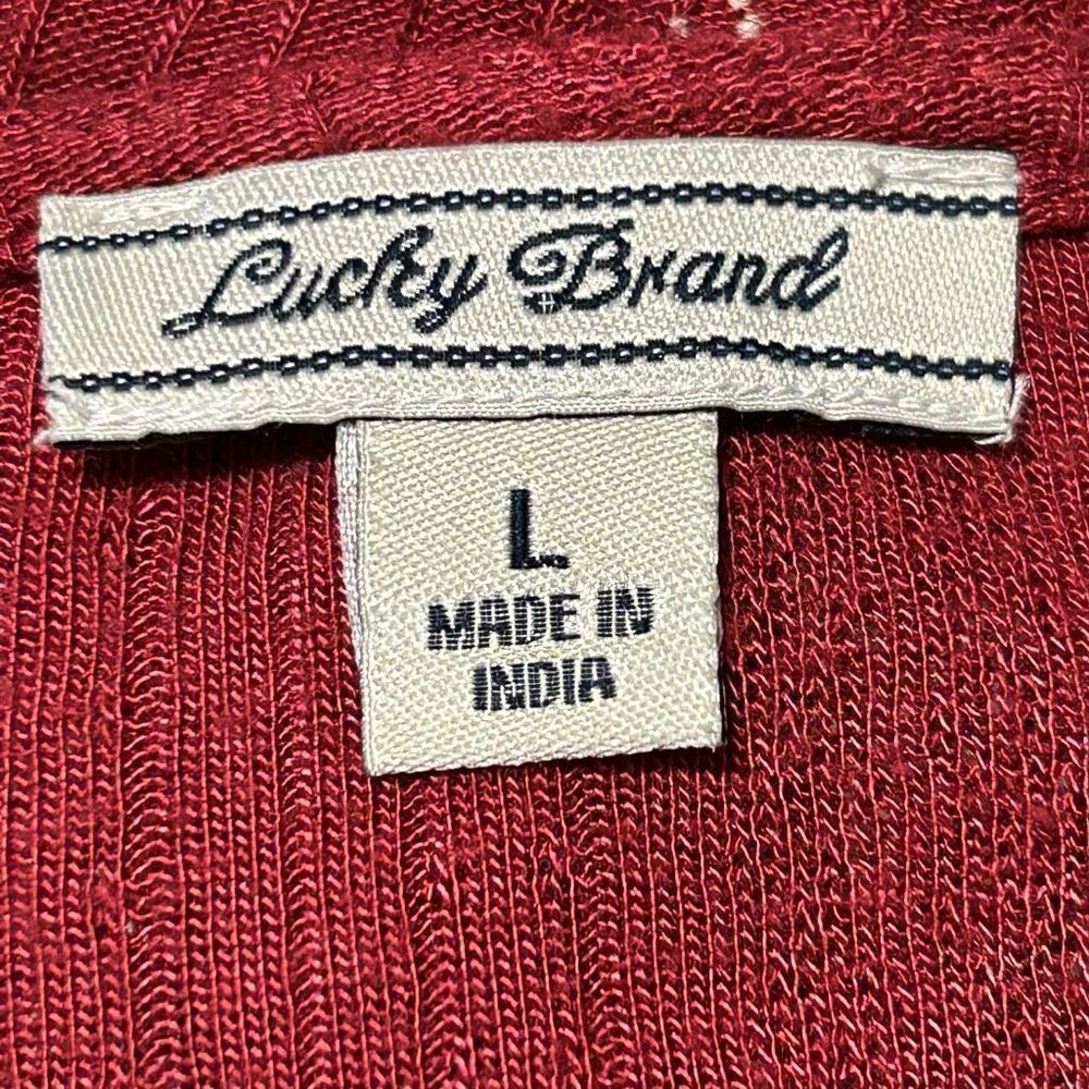 Lucky Brand Brick Red Top Women’s Large Long Sleeve Boho Blouse Tassel Popover - Picture 11 of 14